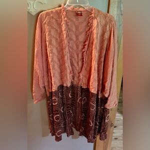 ⭐️Open Front Duster Mixed Material Geometric Fringe One Size Made in USA 🇺🇸